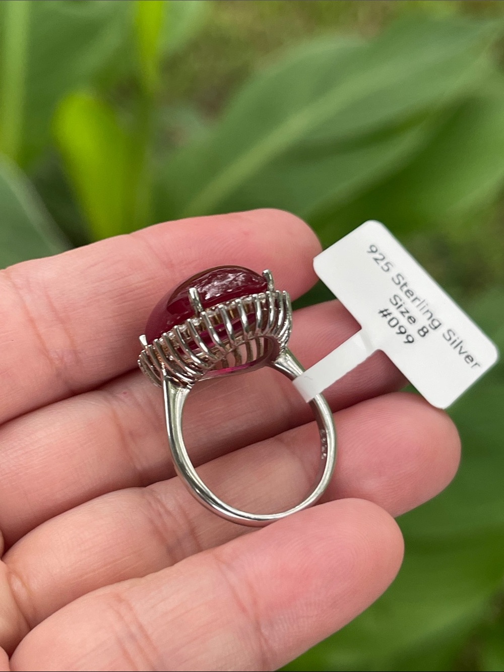 Natural Mozambique Ruby Cabochon Halo Ring in Deep Red - Unbranded 925 silver - Picture 6 of 11